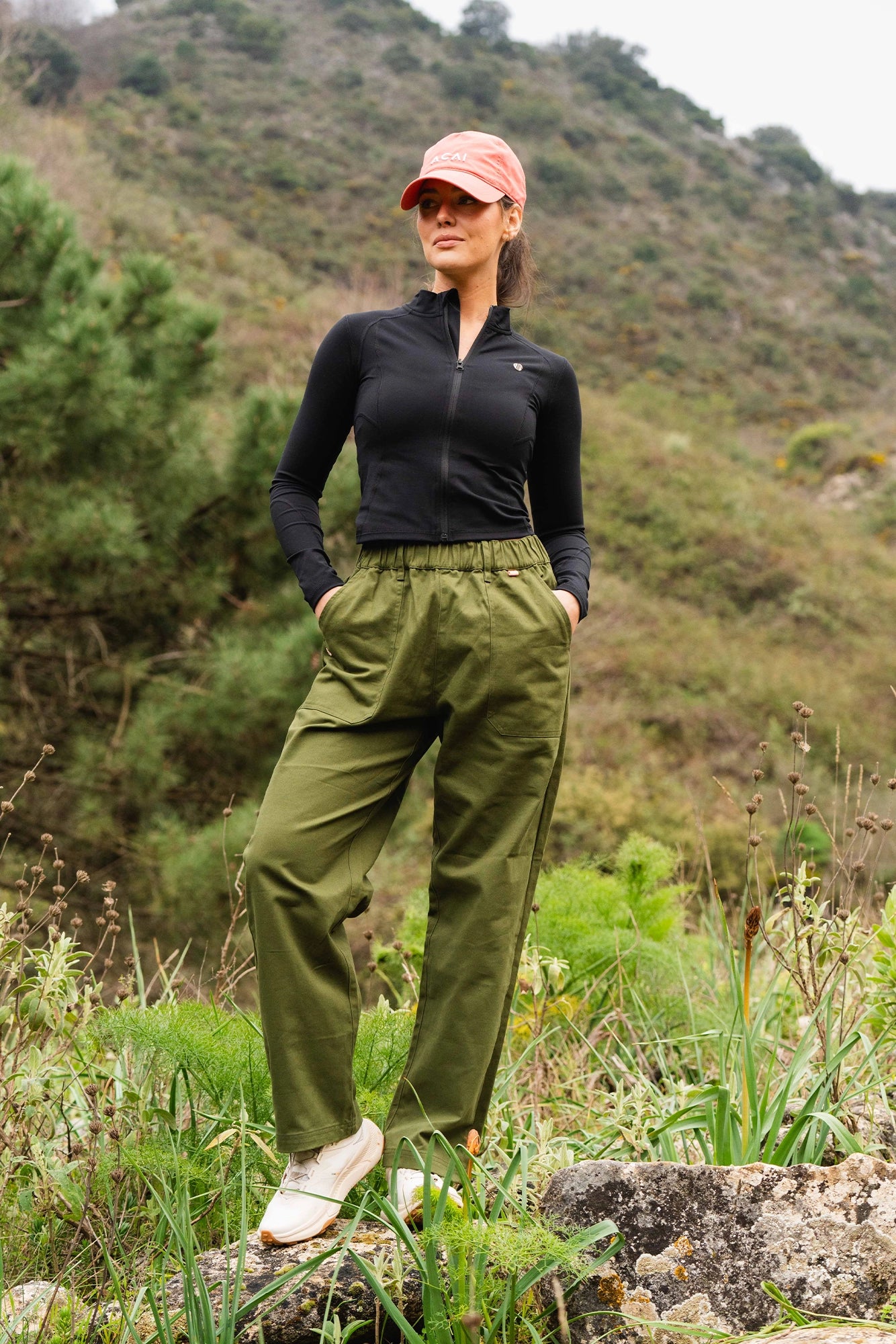 Cotton Straight Leg Pants - Elm Green Trousers
