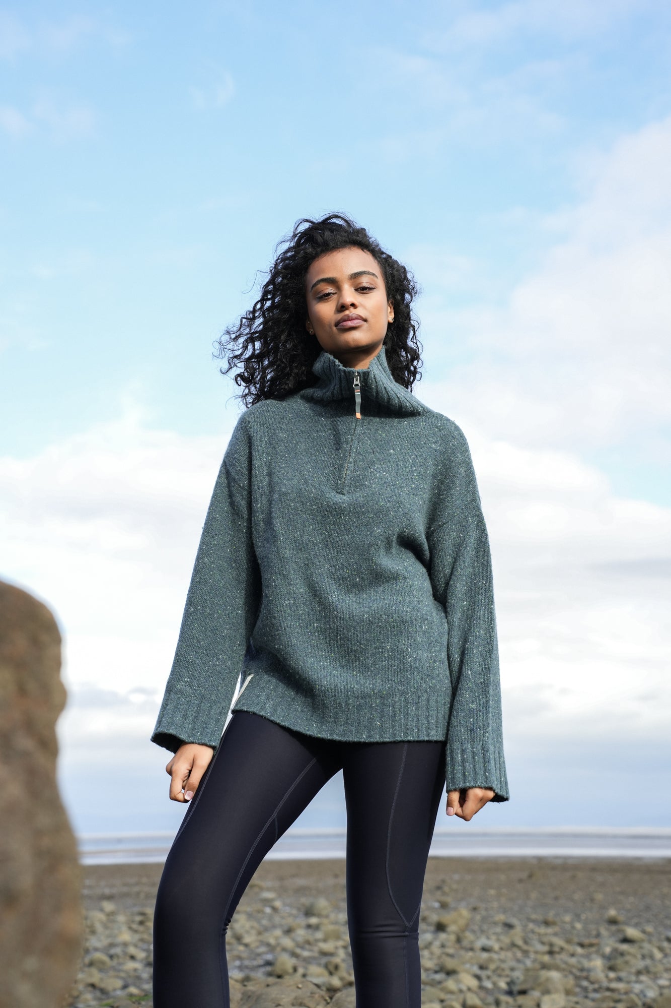 Wildwood Quarter Zip Knitted Jumper - Wild Fern
