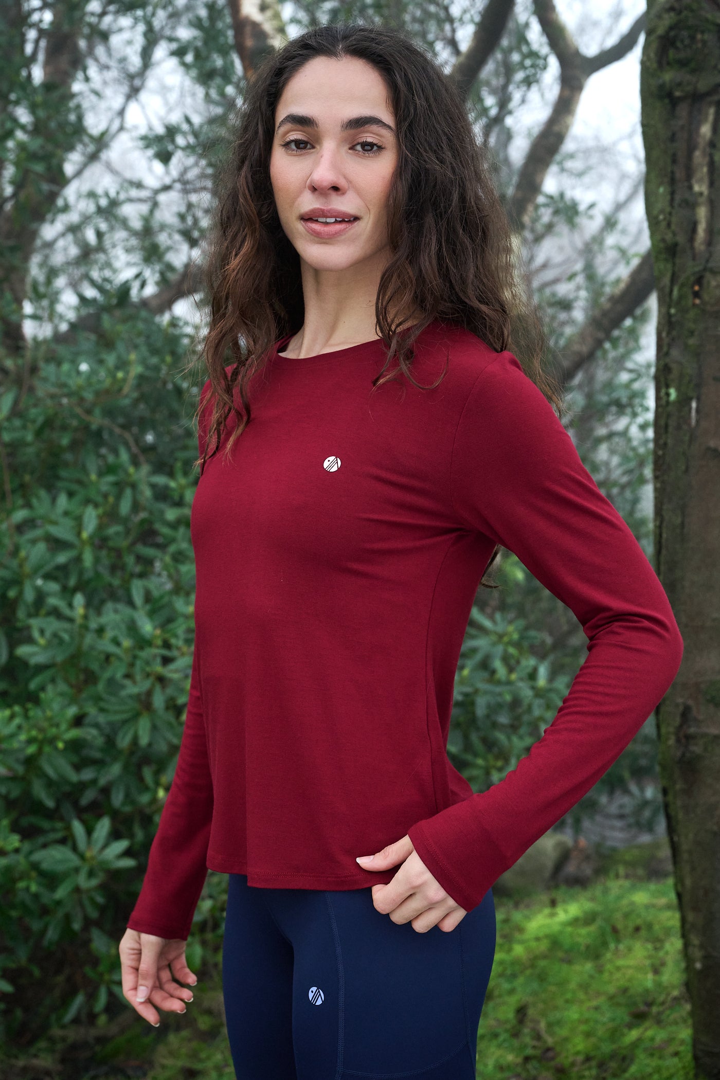 On The Go Bamboo Long Sleeve Tee - Cabernet