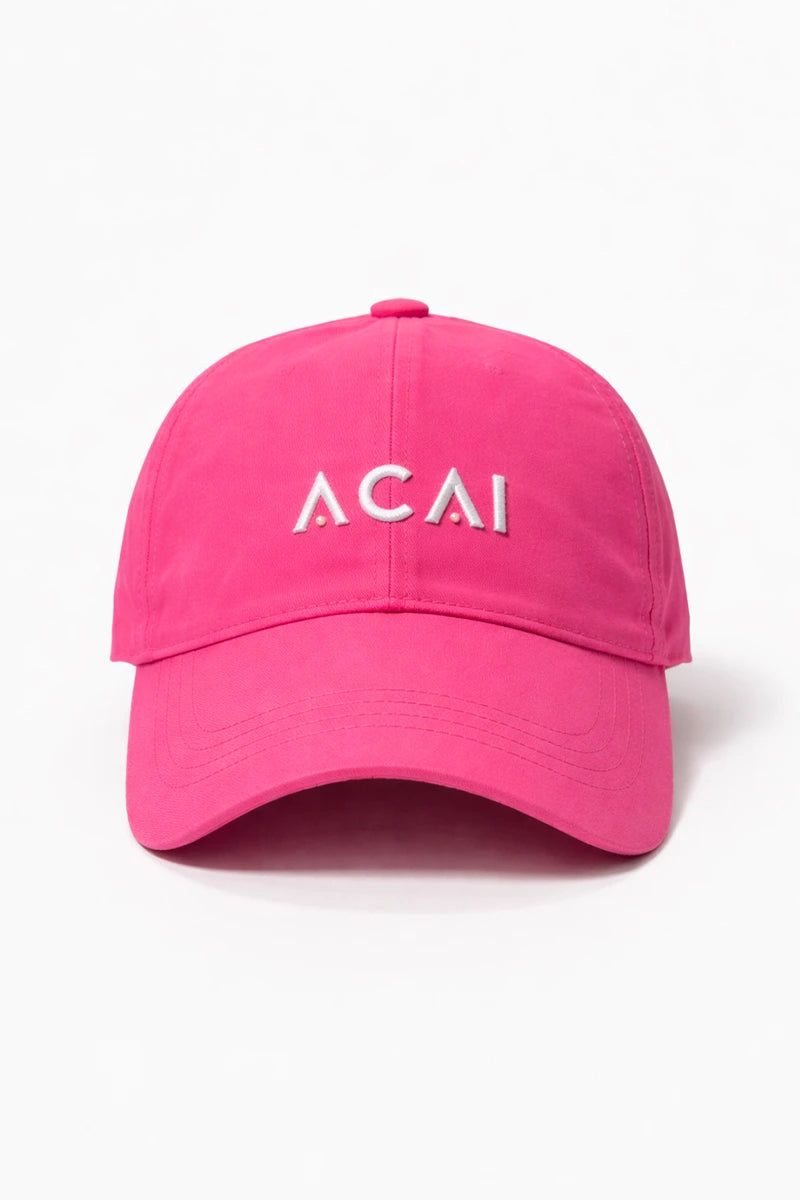 Pink cap with 'ACAI' text on a white background