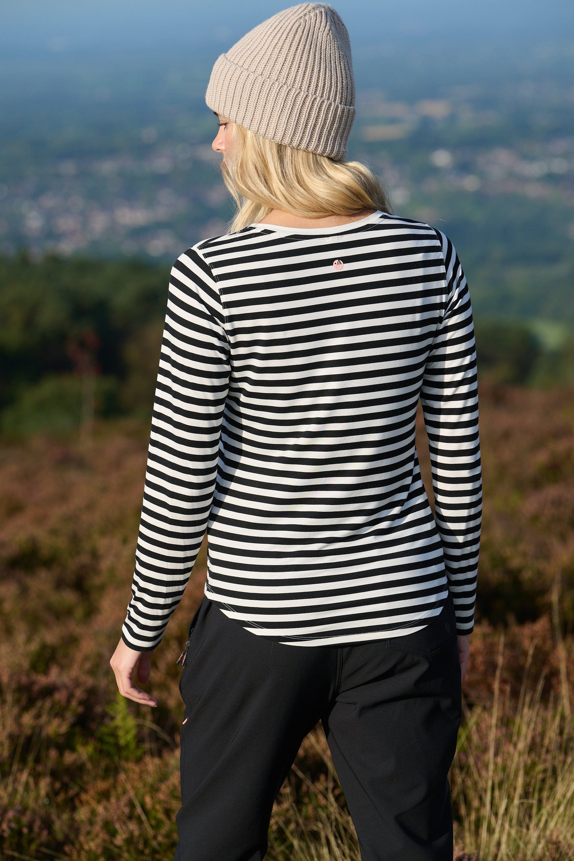 On The Go Bamboo Long Sleeve Tee - Black and White Stripe T-Shirts  