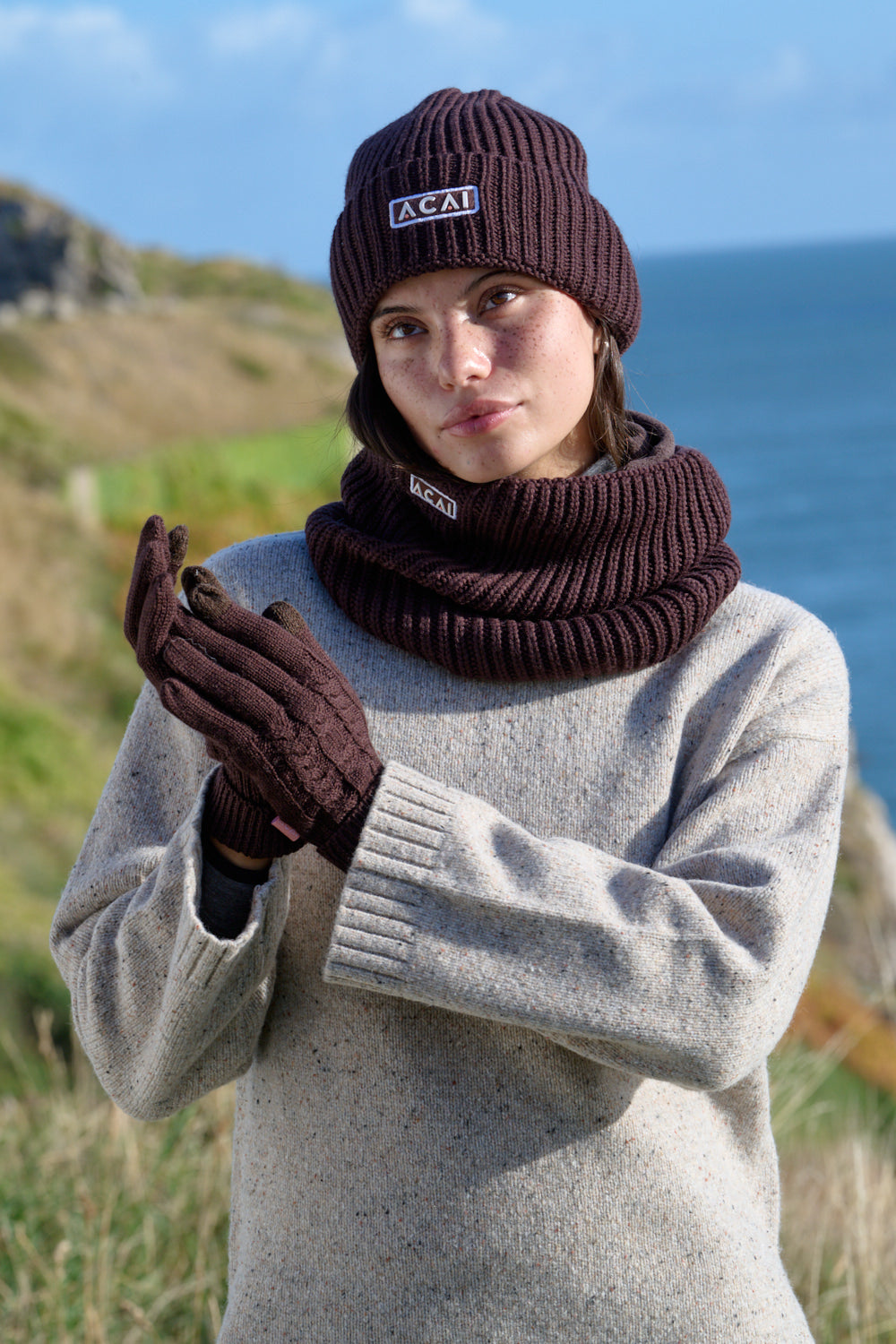 Merino Knitted Gloves - Chocolate Plum