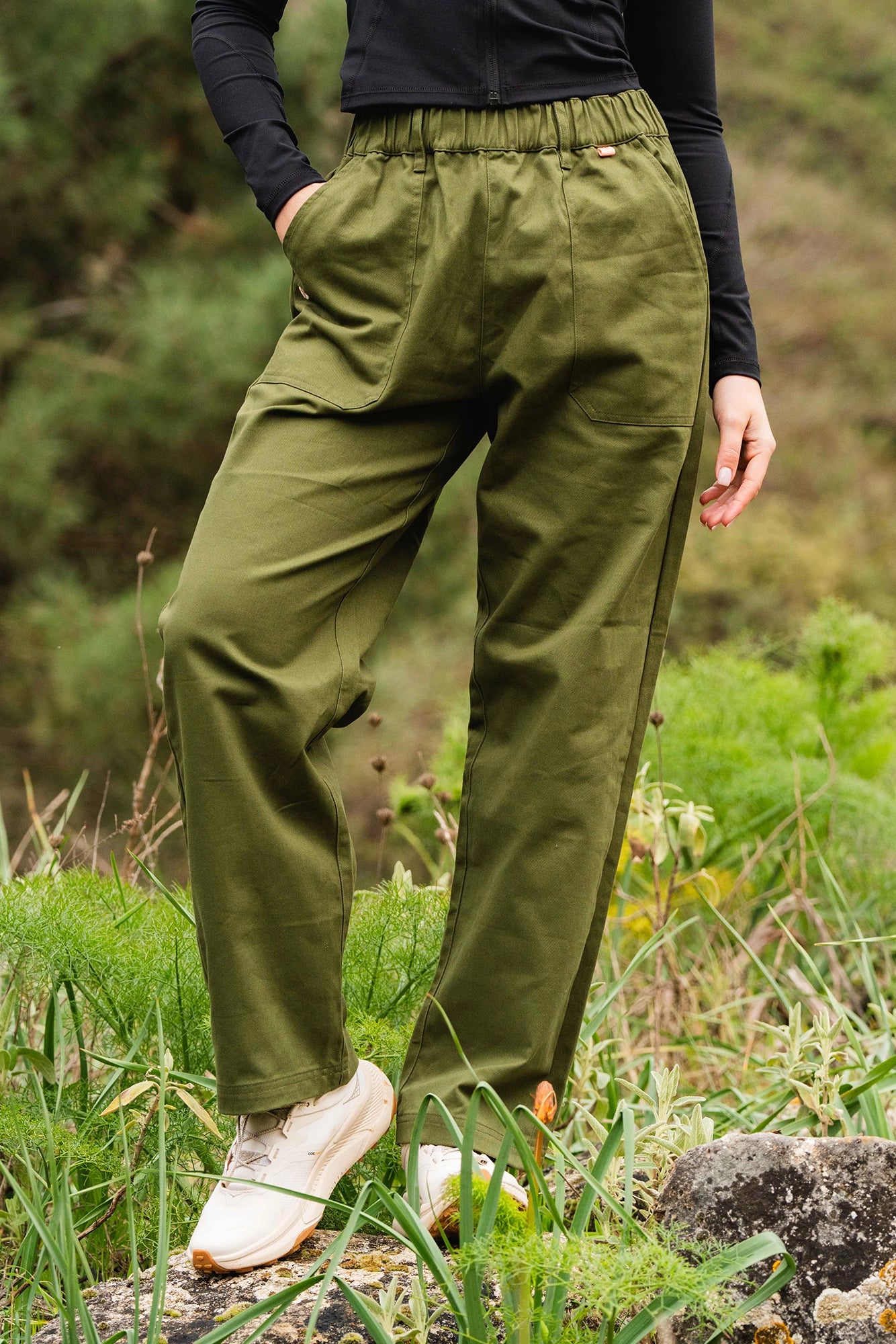 Cotton Straight Leg Pants - Elm Green Trousers