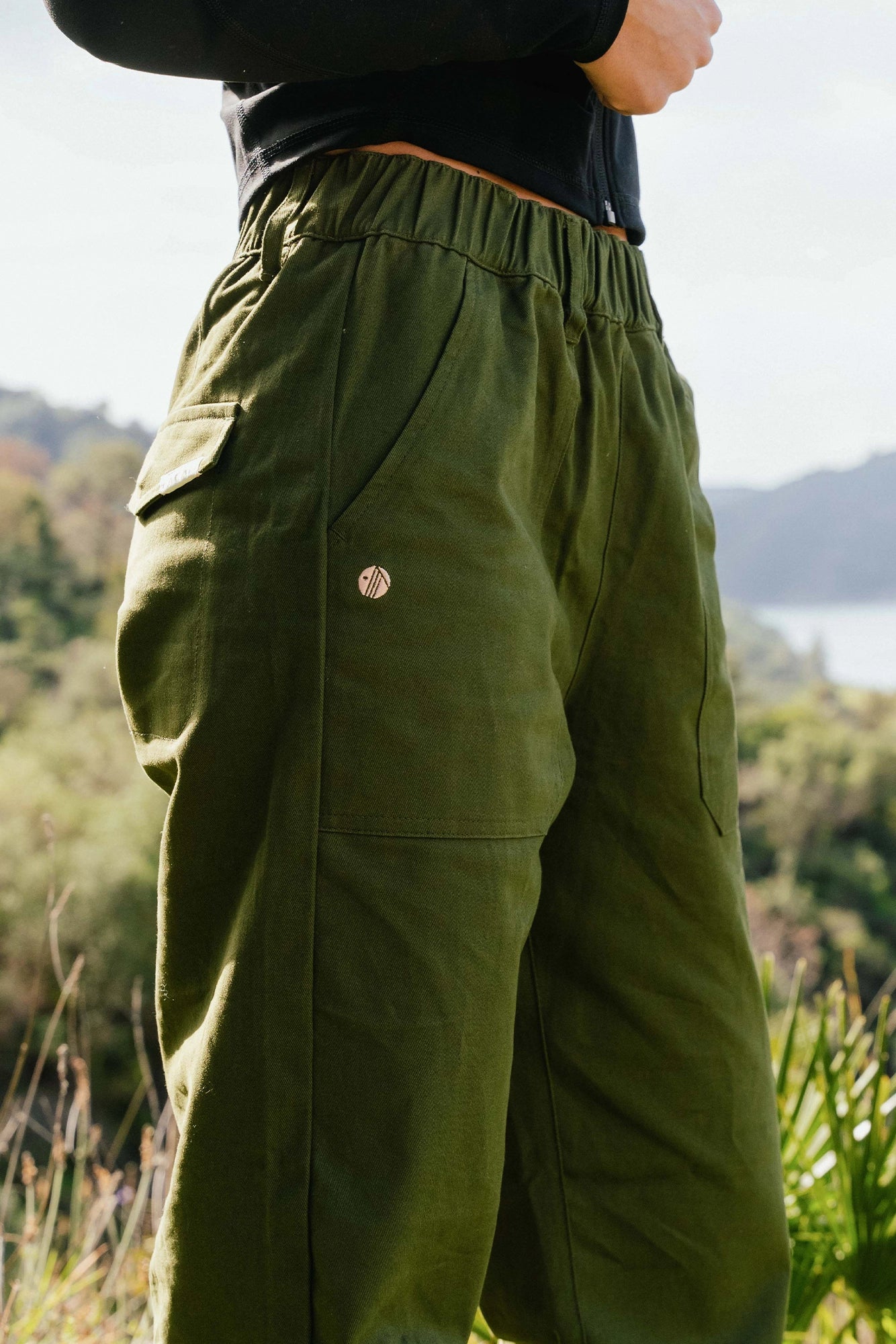 Cotton Straight Leg Pants - Elm Green Trousers