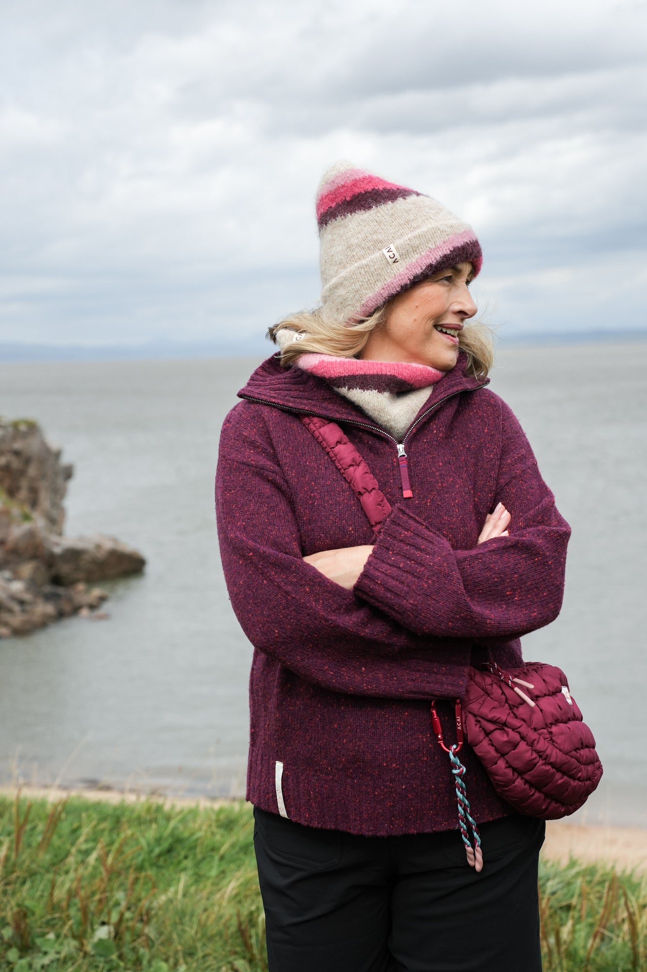 Wildwood Quarter Zip Knitted Jumper - Cabernet