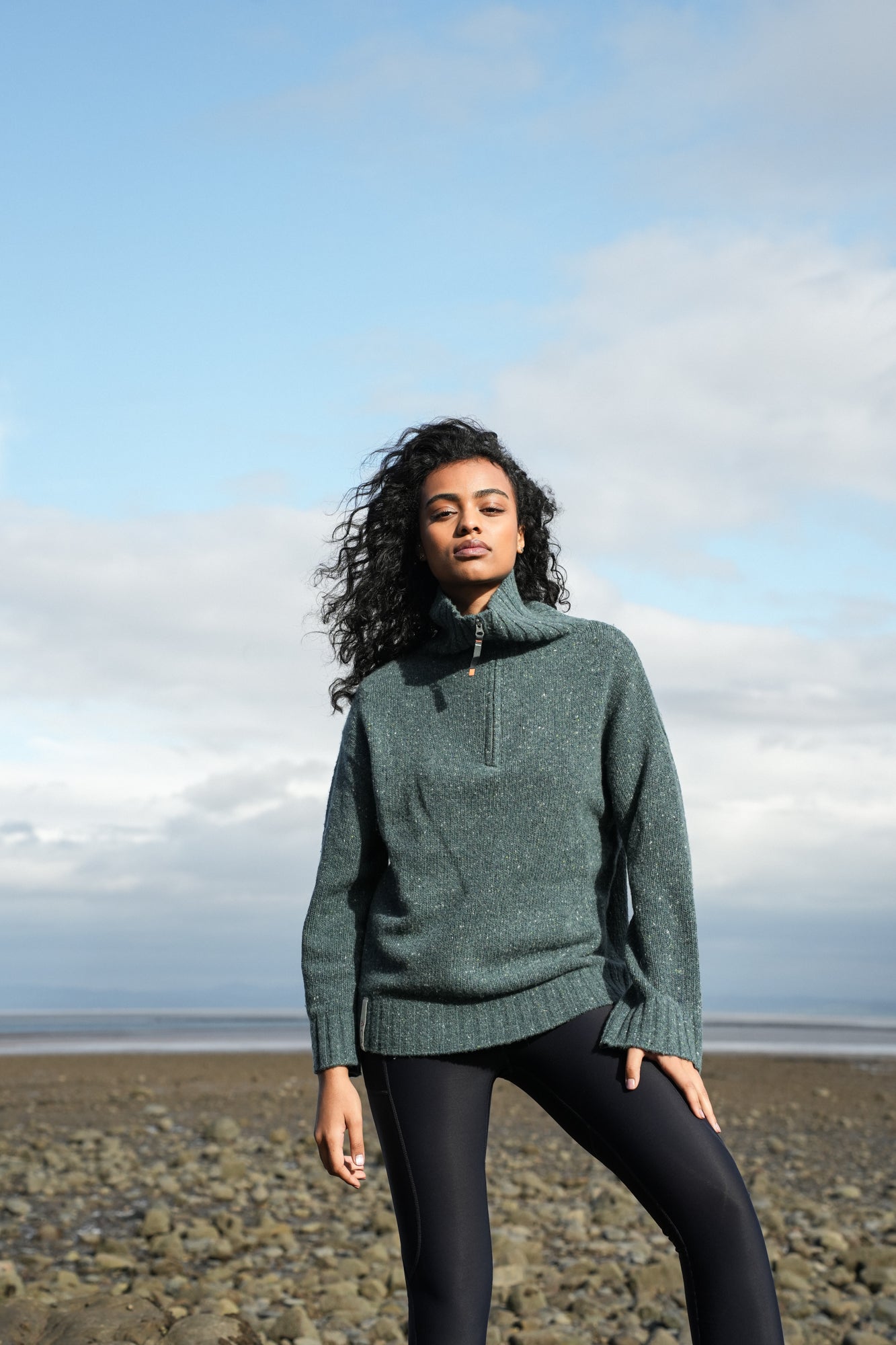 Wildwood Quarter Zip Knitted Jumper - Wild Fern