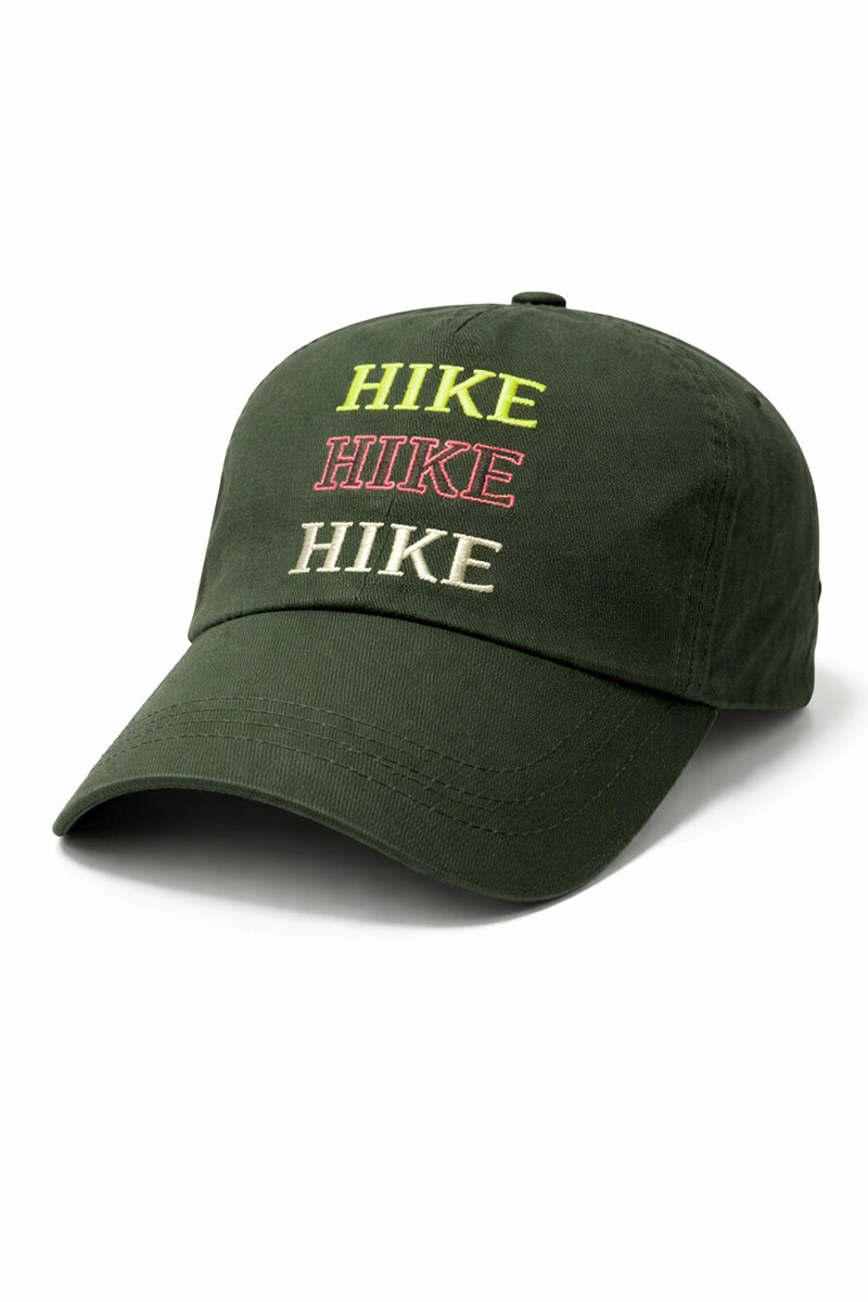 Green cap with 'HIKE' text in different colors on a white background