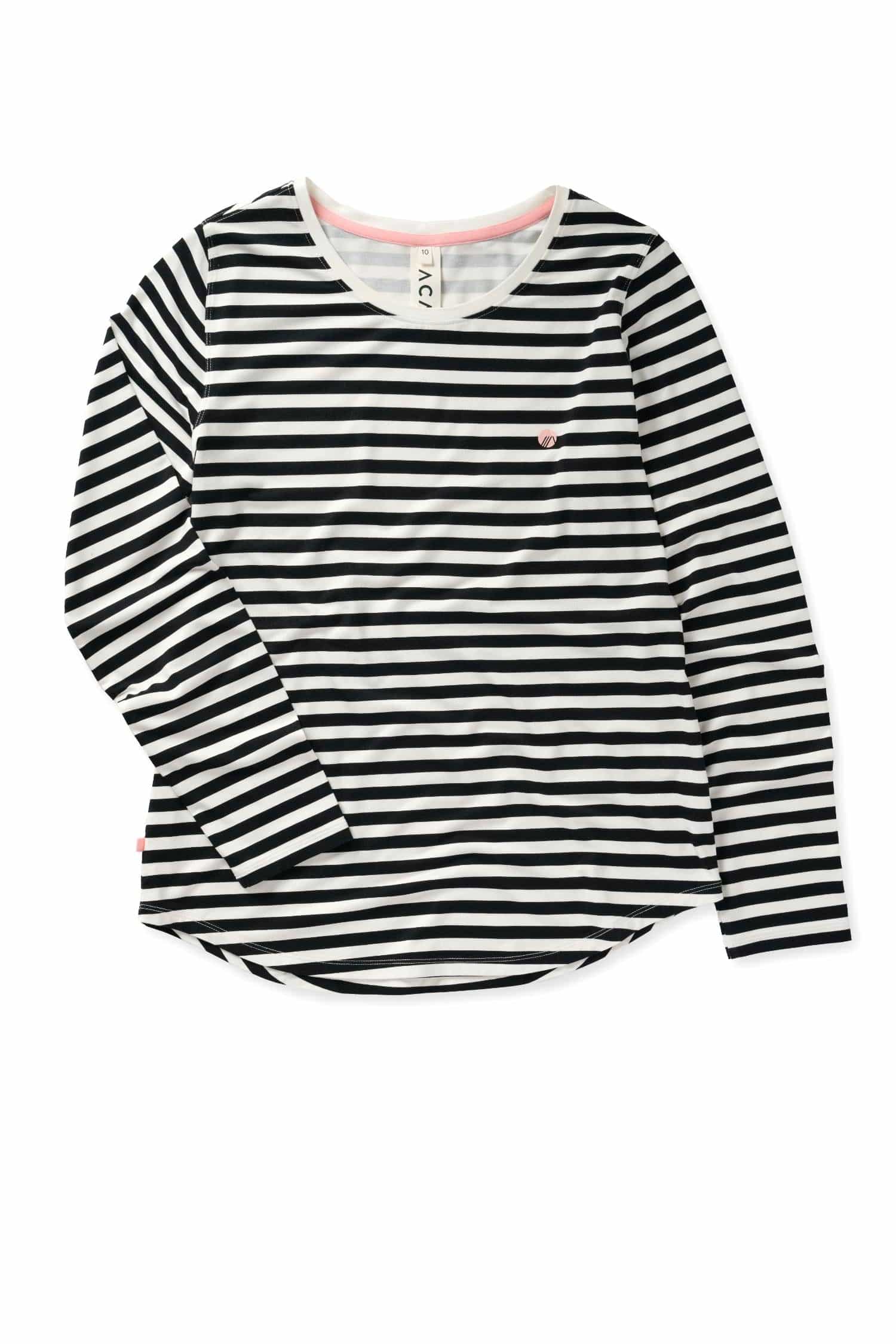 On The Go Bamboo Long Sleeve Tee - Black and White Stripe T-Shirts  