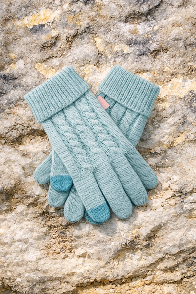Womens Merino Wool Knitted Gloves Sea Foam
