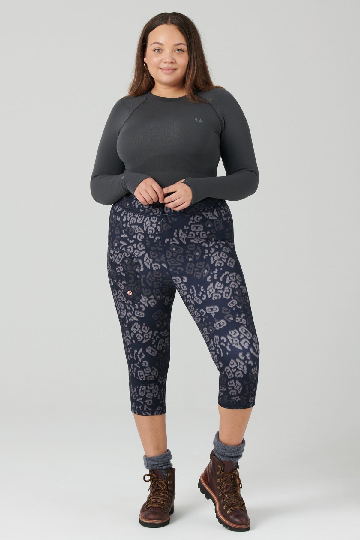 The Recycled Outdoor Capri Leggings - Navy Wild Print Leggings  