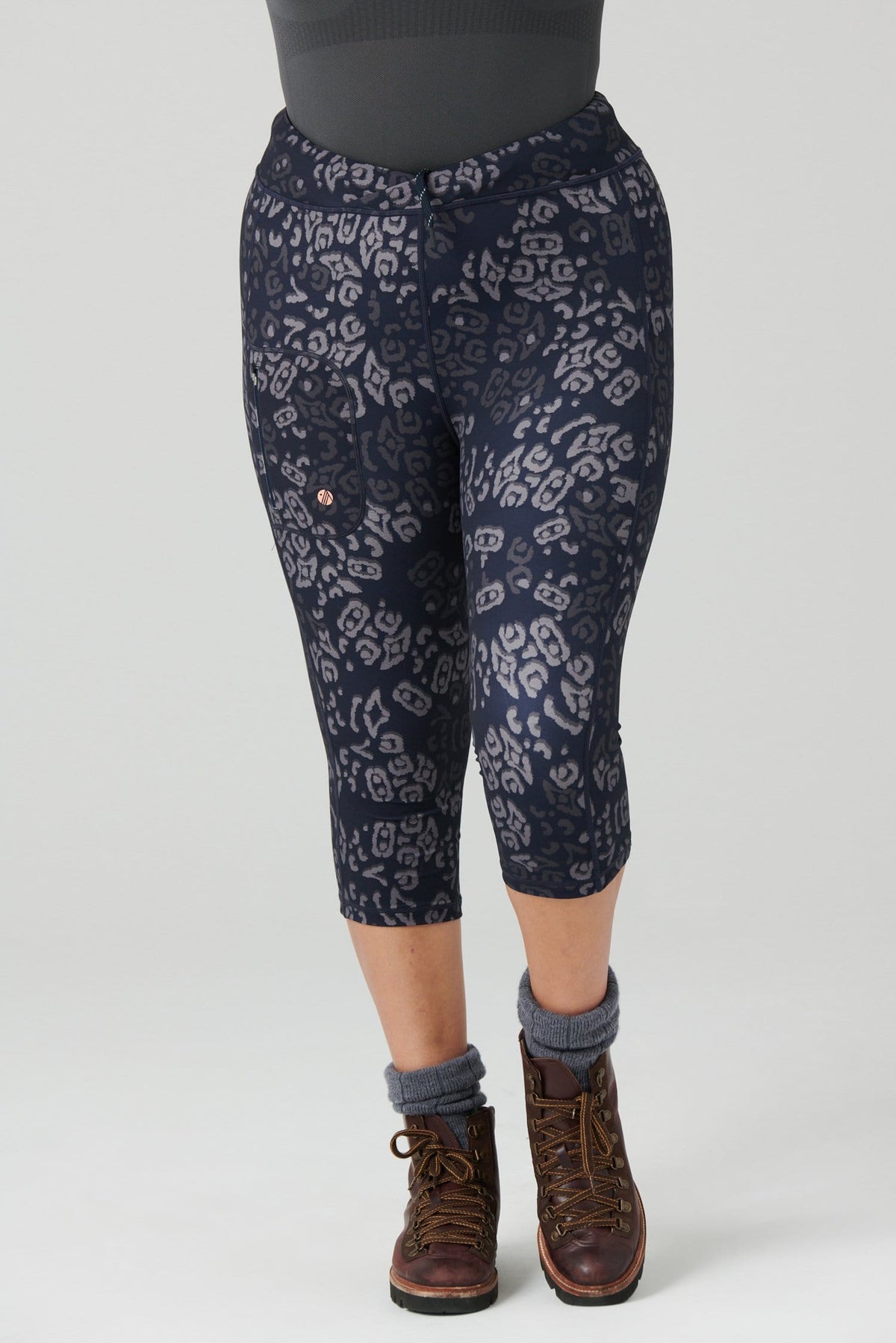 The Recycled Outdoor Capri Leggings - Navy Wild Print Leggings  