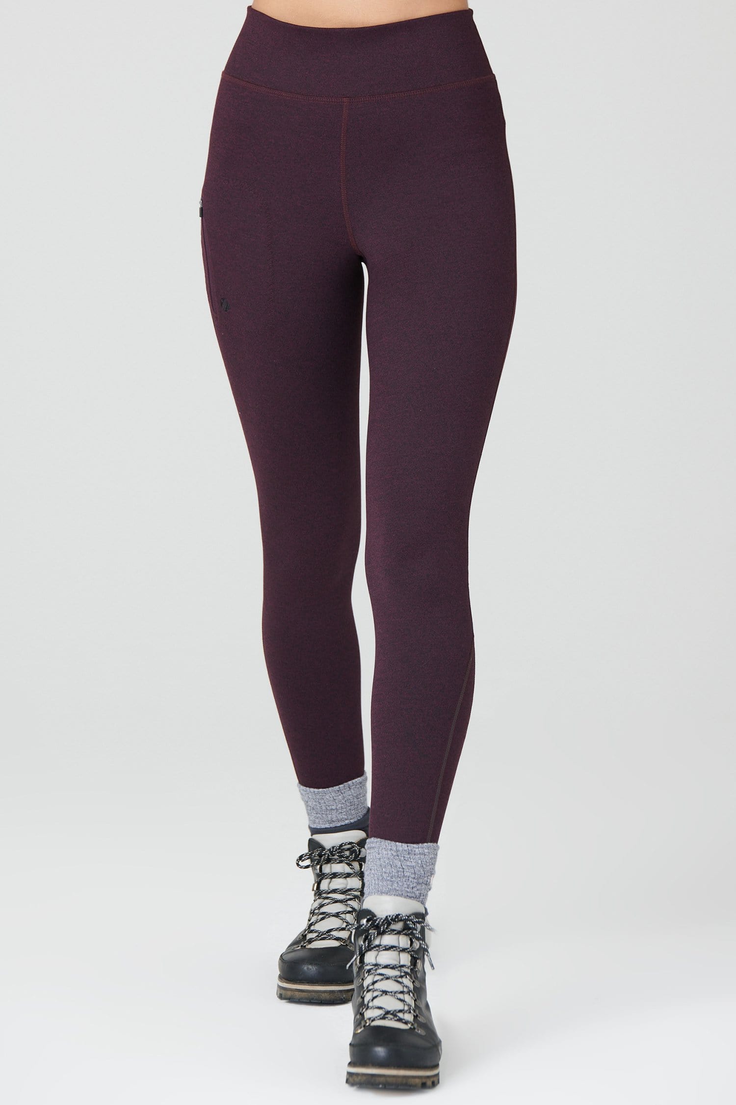Women Gym Leggings Seamless High Waist with Phone Pocket - Aubergine Purple