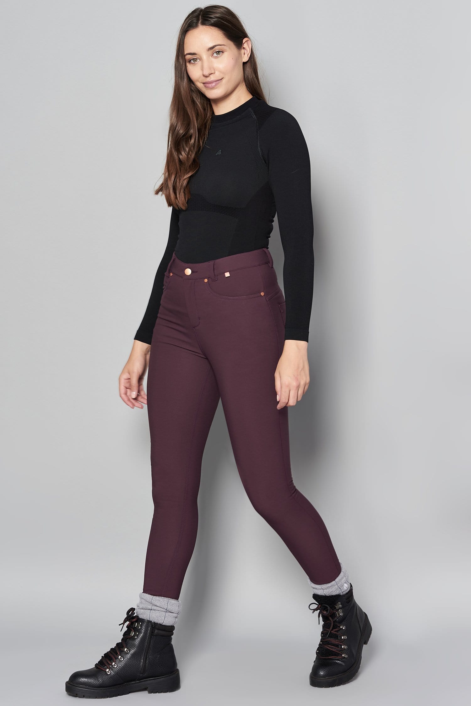 Thermal Skinny Outdoor Trousers - Aubergine Trousers  