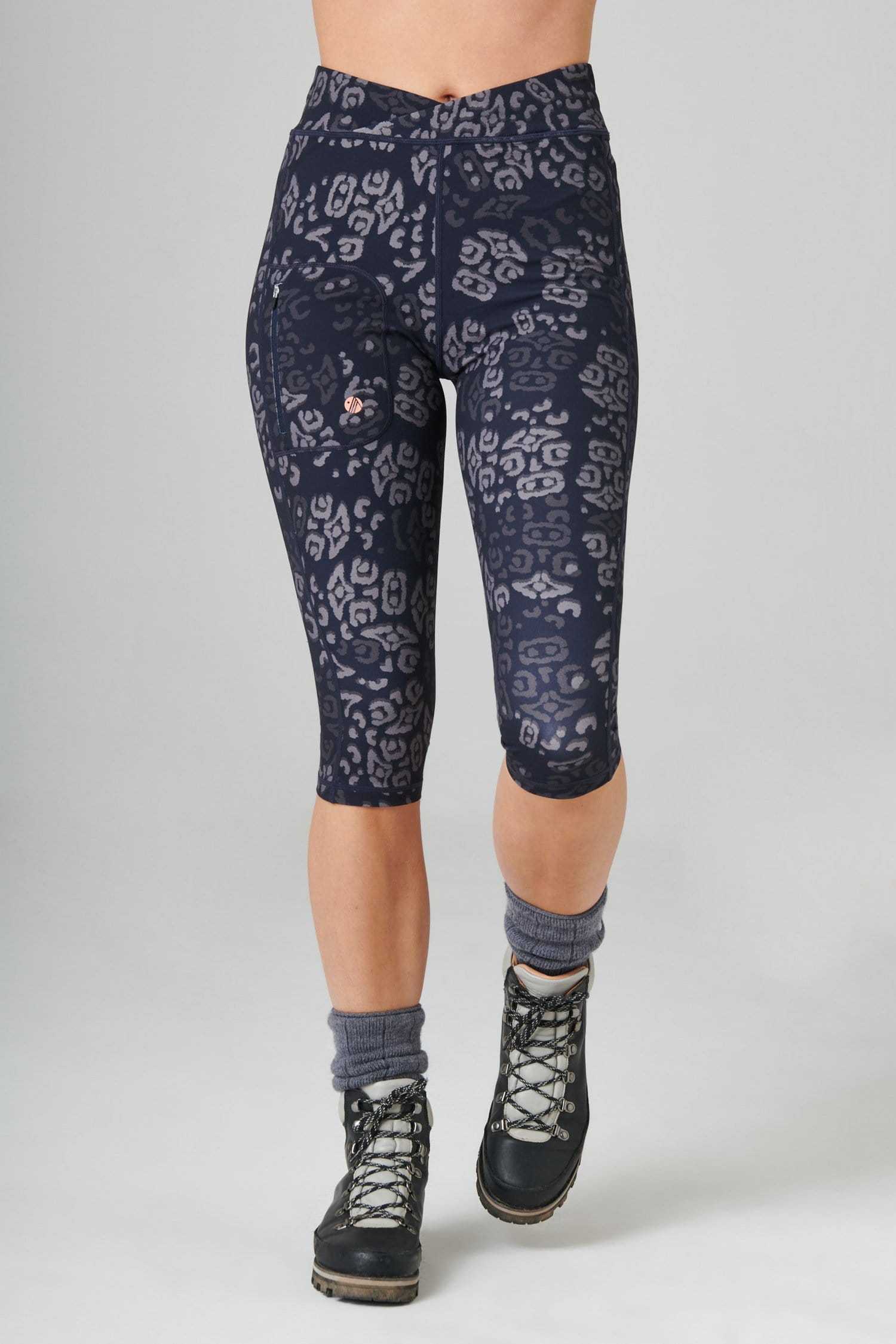 The Recycled Outdoor Capri Leggings - Navy Wild Print Leggings  